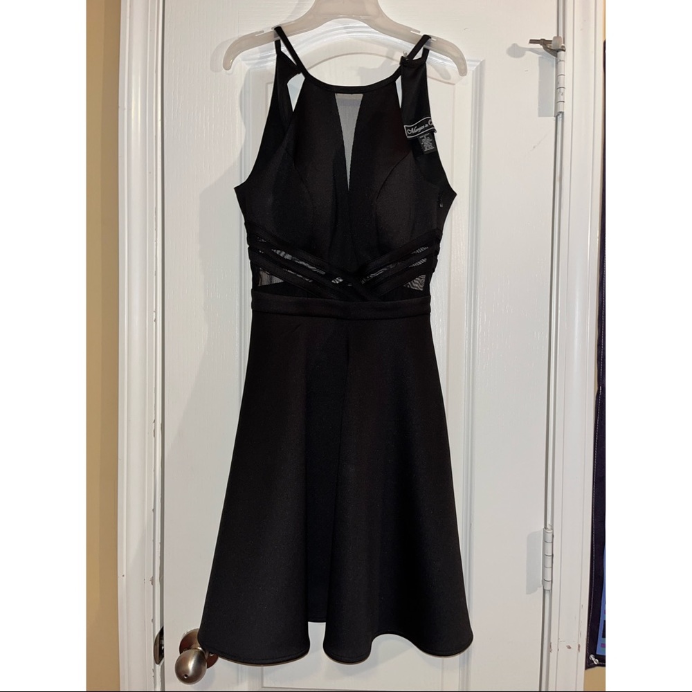 Black formal short dress cut out back see-through sides